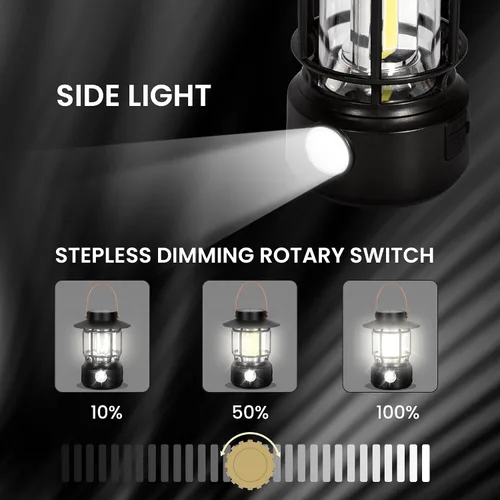 Vista 3 de Paquete de 2 faroles LED para campamento, 1000 lúmenes, linterna solar recargable con linternas laterales para emergencias, IPX5, impermeables