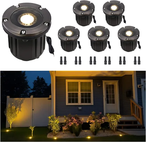 Vista 22 de Gardenreet Luz de pozo de latón - Iluminación de paisaje impermeable para exteriores de 12V LED enterrada, lámpara de bajo voltaje con bombilla