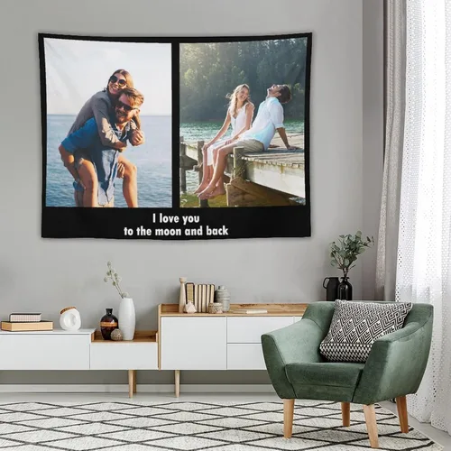 Vista 5 de Tapiz personalizado para cargar imágenes con fotos y textos, tapiz personalizado para colgar en la pared, manta de telón de fondo para decoración