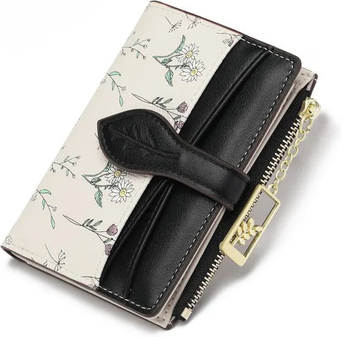 Vista 7 de GAEKEAO Billeteras pequeñas para mujer, con bloqueo RFID, plegable, de piel vegana, con bolsillo con cremallera, ventana de identificación
