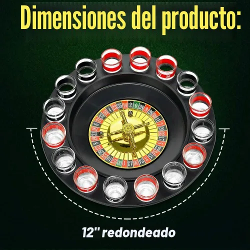 Vista 4 de Juego de Beber de Ruleta de Vidrio - Estilo Casino Con 2 Bolas y 16 Vasos