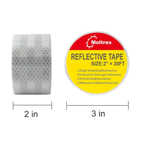 Vista 10 de Cinta reflectante DOT-C2, cinta reflectante blanca plateada de 2 pulgadas x 30 pies, impermeable, cinta de seguridad de visibilidad, cinta Blanco