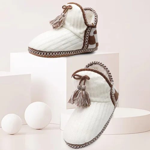 Vista 4 de GPOS - Botines de estambre de cachemira para mujer, pantuflas para uso en casa, de algodón, acolchadas