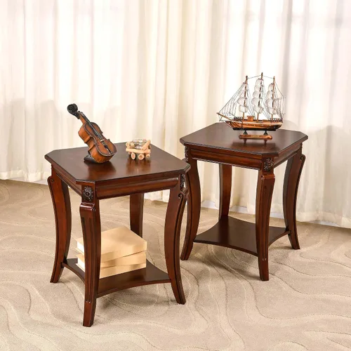 Vista 5 de PADMA HOUSE Mesa auxiliar de madera vintage con estante de almacenamiento Tapa de madera de cerezo