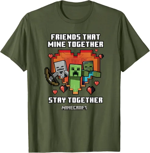 Vista 5 de Minecraft Camiseta de San Valentín Friends That Mine Together Mobs, Negro