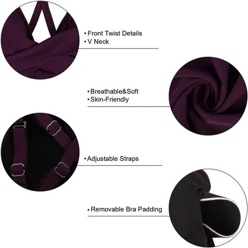 Vista 7 de Hilor Tankini para mujer, con cuello en V, con control de barriga, traje de baño con vuelo