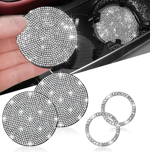 Vista 15 de NBTEPEM 2 posavasos de auto con diamantes de imitación, 2.75 pulgadas, antideslizantes, a prueba de golpes, universal, a la moda, para auto