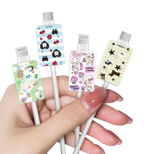 Vista 20 de Bonito protector de cable floral para cargador de iPhone, patrón de lavanda, camelia, girasol, ramo de flores, encaje, cerezo en flor, set de 6