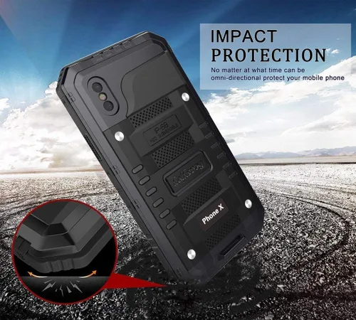 Vista 6 de Beasyjoy Funda de metal para iPhone Xs iPhone X/10, resistente al agua, resistente, protección de cuerpo completo, a prueba de golpes, resistente