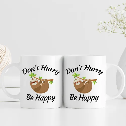 Vista 4 de aiyaya Taza de café con texto en inglés "Don't Hurry Be Happy Sloth - Bonita taza de café de perezoso de 11 onzas – Regalos de cumpleaños de Navidad