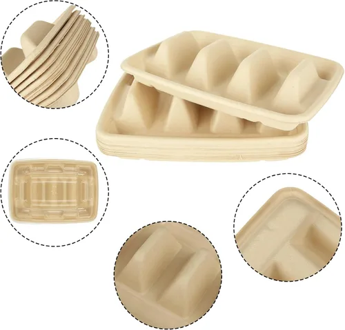 Vista 3 de Paquete de 50 soportes desechables para tacos con tapa para fiestas, platos de tacos de papel premium con divisores, soportes de bandeja de tacos