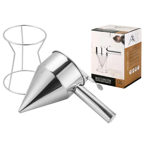 Vista 7 de Dispensador de masa de panqueques de acero inoxidable de 20.3 fl oz/20 onzas, dispensador de embudo de pistón con soporte mango desmontable