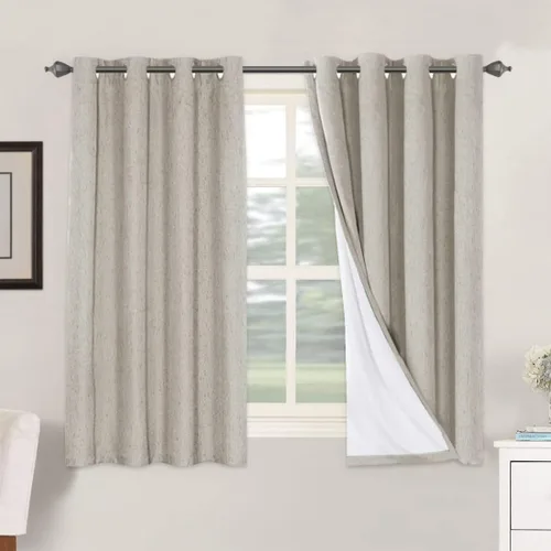 Vista 132 de H.VERSAILTEX Cortinas 100% opacas con aislamiento térmico, texturizadas, de lino, con bloqueo completo de calor y luz, para sala de estar y Negro