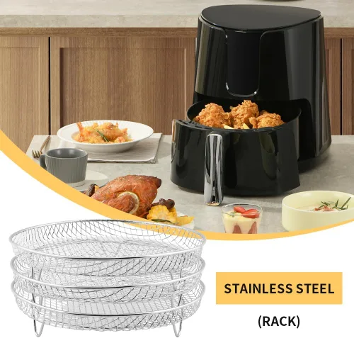 Vista 5 de Accesorios para freidora de aire, estantes de deshidratación apilables de 3 capas, bandeja de acero inoxidable para freidora de aire, estante