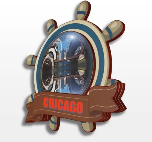 Vista 3 de Imán de madera para nevera de Chicago, Illinois, Estados Unidos, América, colección de madera, 3D, hecho a mano, recuerdos de la ciudad