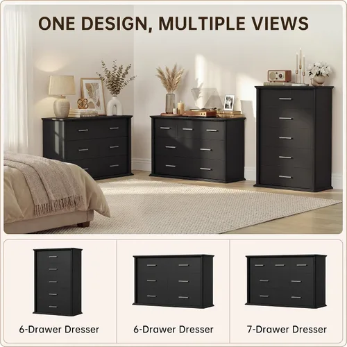 Vista 8 de YESHOMY Cómoda con 7 cajones para dormitorio, cómoda de 47.2 pulgadas de Negro