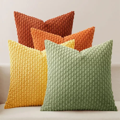 Vista 10 de MIULEE - Juego de 4 fundas de almohada suaves para sofá, decorativas, estilo bohemio, con rayas, fundas de almohada de corduroy, decoración rústica