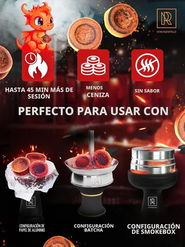 Vista 2 de 10 piezas de tabletas de carbón para incienso - Carbón para narguile M. ROSENFELD - Carbón rápido para Hooka - Tabletas de carbón de encendido