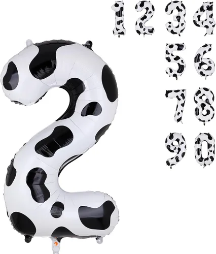 Vista 15 de Globos con estampado de vaca de 40 pulgadas, globo de número 0 blanco y negro con temática de vaquera, suministros de decoración de fiesta