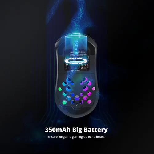 Vista 5 de DREVO Owl - Mouse inalámbrico RGB para juegos con 85G ligero, conectividad de 2.4G, 6 botones programables, sensor óptico PixArt PMW3325 y 6 niveles