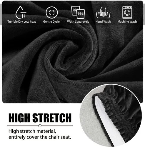 Vista 3 de XMNTG Juego de 4 fundas elásticas de terciopelo negro para silla con respaldo de ala, súper suave, reutilizables, lavables, protectores de silla
