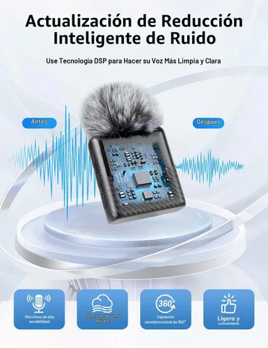 Vista 2 de Mini micrófono inalámbrico Lavalier para iPhone, iPad, teléfono Android, reducción de ruido, clip magnético Plug and Play, micrófono de solapa
