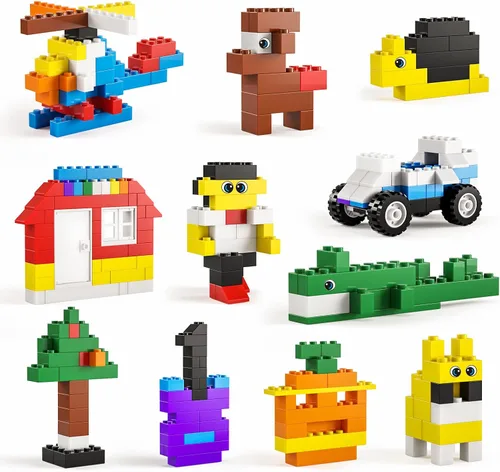 Vista 3 de burgkidz Premium Building Blocks Set: caja de almacenamiento con tapa de placa base 568-pcs set: 500 bricks/blocks, 14 shapes, 10 colors +