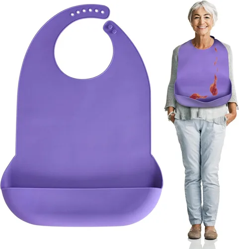 Vista 10 de Baberos para adultos Kinggrand Kitchen para hombres, mujeres, ancianos - Babero de silicona para adultos para comer - Baberos lavables con recogedor