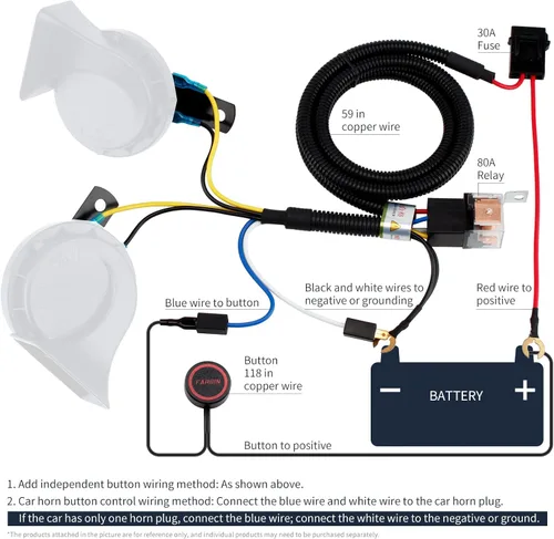 Vista 8 de FARBIN Bocinas de Coche 12V Fuertes de Doble Tono Bocina de Caracol Automática Kit de Bocina Eléctrica con Arnés de Relé e Interruptor para Camión