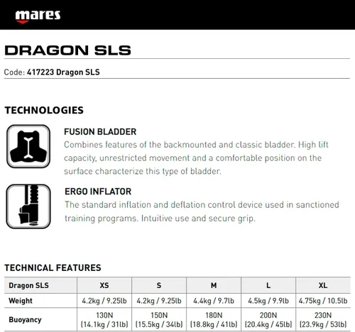 Vista 6 de Mares Sistema de peso unisex Dragon SLS Buceo BCD Compensador de flotabilidad subacuática estable duradero Alta capacidad de elevación, cuerda