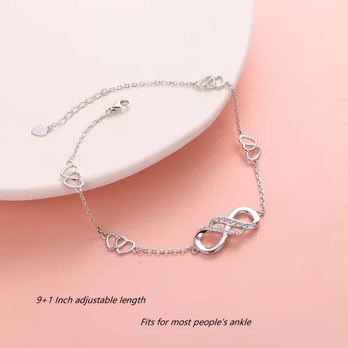 Vista 4 de Infinity Anklet 925 Sterling Silver for Women Girls Adjustable Heart Ankle Bracelet Boho Beach Foot Chain 9+1 Inch Charm Jewelry Best Birthday Gifts