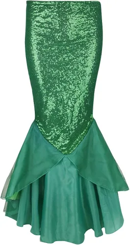 Vista 3 de FEESHOW Disfraz de Halloween para mujer y mujer sexy sirena brillante maxi faldas largas