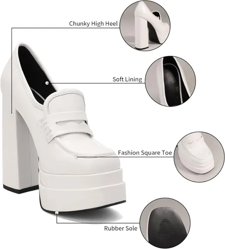Vista 4 de SIFINELAR Tacones de plataforma para mujer, tacón grueso, mocasines, zapatos de oficina