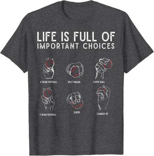 Vista 41 de Tipos de béisbol Pitches Life Choices Jugador Camiseta