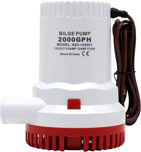 Vista 8 de Kit de bomba de sentina no automática de 12 V 2000 GPH con interruptor de flotador, combo de bomba de agua sumergible para barcos, 8.5 A resistente