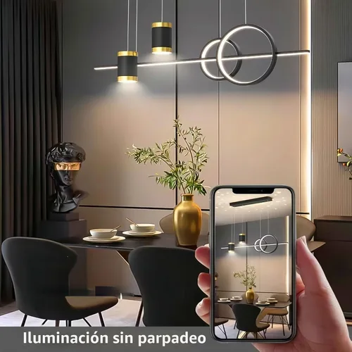 Vista 3 de Lámparas colgantes LED modernas para isla de cocina, lámpara lineal LED regulable con control remoto, lámpara de iluminación de isla negra de 39