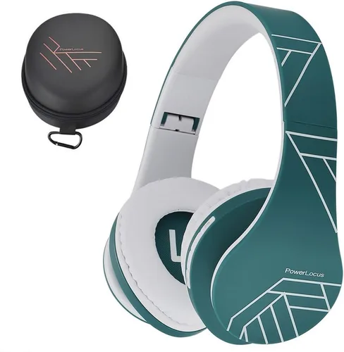 Vista 18 de PowerLocus - Audífonos Bluetooth sobre las orejas, auriculares inalámbricos plegables estéreo con cable y sin cable con micrófono incorporado, Micro