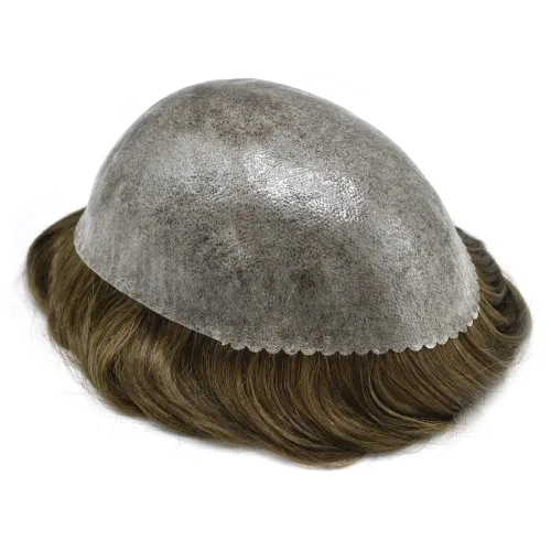 Vista 507 de Toupee para hombre 100% cabello humano real tupé para hombres 0.004 in piel de poliuretano para hombre, sistema de reemplazo de piezas de pelo