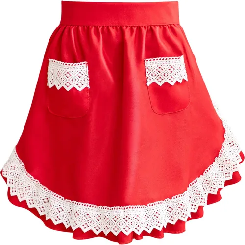 Vista 8 de Geyoga Delantales para mujeres con bolsillos Cocina Cocinando Camarera Sirvienta Delantal Falda Vintage Lindo Volantes Vestido Disfraz, Blanco
