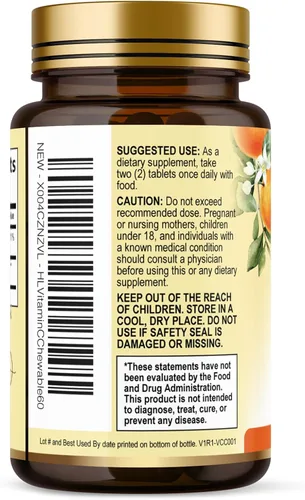 Vista 8 de Vitamin C 1000mg Per Serving - Extra Strength with Rose Hips Bioflavonoids - Sugar Free Vitamin C Chewable Pills, Vit C Supplement for Immune