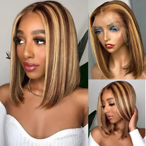 Vista 10 de Peluca Bob de encaje frontal de Superfect, cabello humano de 10 pulgadas, 13x4 ondas profundas rizadas, pelucas frontales transparentes