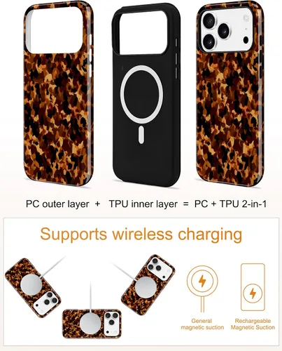 Vista 107 de Jusy Funda compatible con MagSafe con estampado de caparazón de tortuga marrón para iPhone 7/8/SE, cubierta protectora de TPU suave magnética