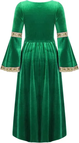 Vista 4 de iiniim Disfraz de princesa medieval para niños, disfraz de Halloween, cosplay, vestido de terciopelo retro renacentista