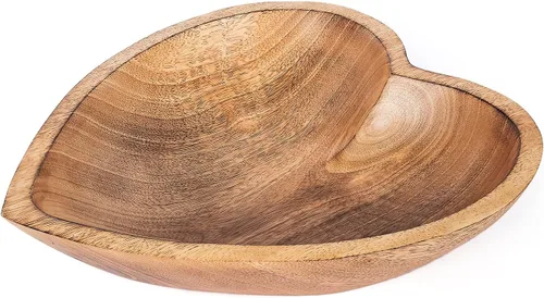 Vista 8 de WitnyStore Cuenco en forma de corazón de 6 pulgadas, funcional y coleccionable, cuenco de madera hecho a mano para servir frutos secos, postres