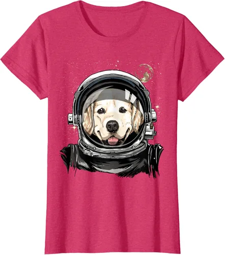 Vista 7 de Camiseta para amantes de los perros de los astronautas del espacio exterior Golden Retriever Lover, Negro