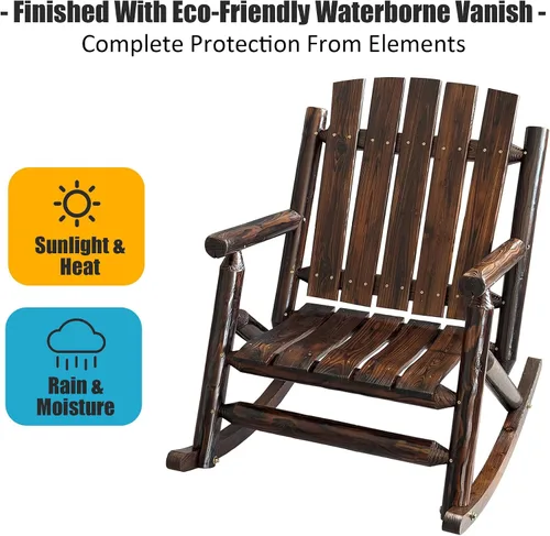 Vista 5 de Rustic Log - Mecedora de madera de abeto maciza hecha a mano, para porche, patio, resistente, 700 libras, acabado resistente a la intemperie