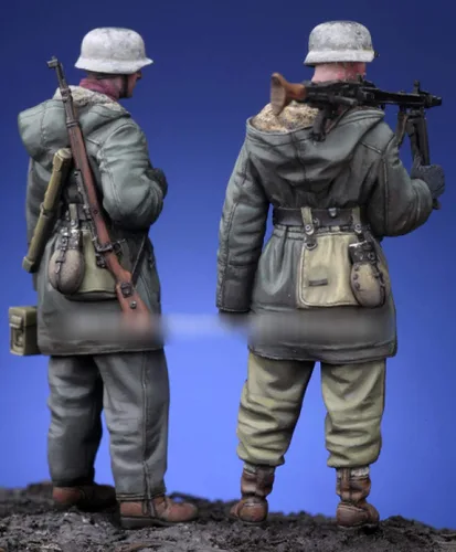 Vista 2 de Goodmoel Figuras de resina de infantería alemana de la Segunda Guerra Mundial 1/35 (2 personas), kit en miniatura de soldado sin montar y sin