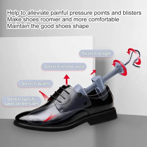 Vista 4 de 2 pares de estiradores de zapatos para hombre, longitud y ancho ajustables, ampliador de zapatos con forma de árbol para pies anchos, estiradores