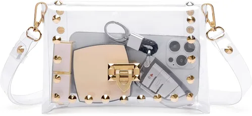 Vista 11 de MOETYANG Bolso transparente de embrague transparente Crossbody Bolsas de hombro Bolsas aprobadas por estadios Oro11