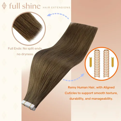 Vista 79 de Full Shine - Extensiones de cabello humano con cinta, mezcla de rubio hongo # 8 castaño ceniza resaltado 60 rubio ceniza